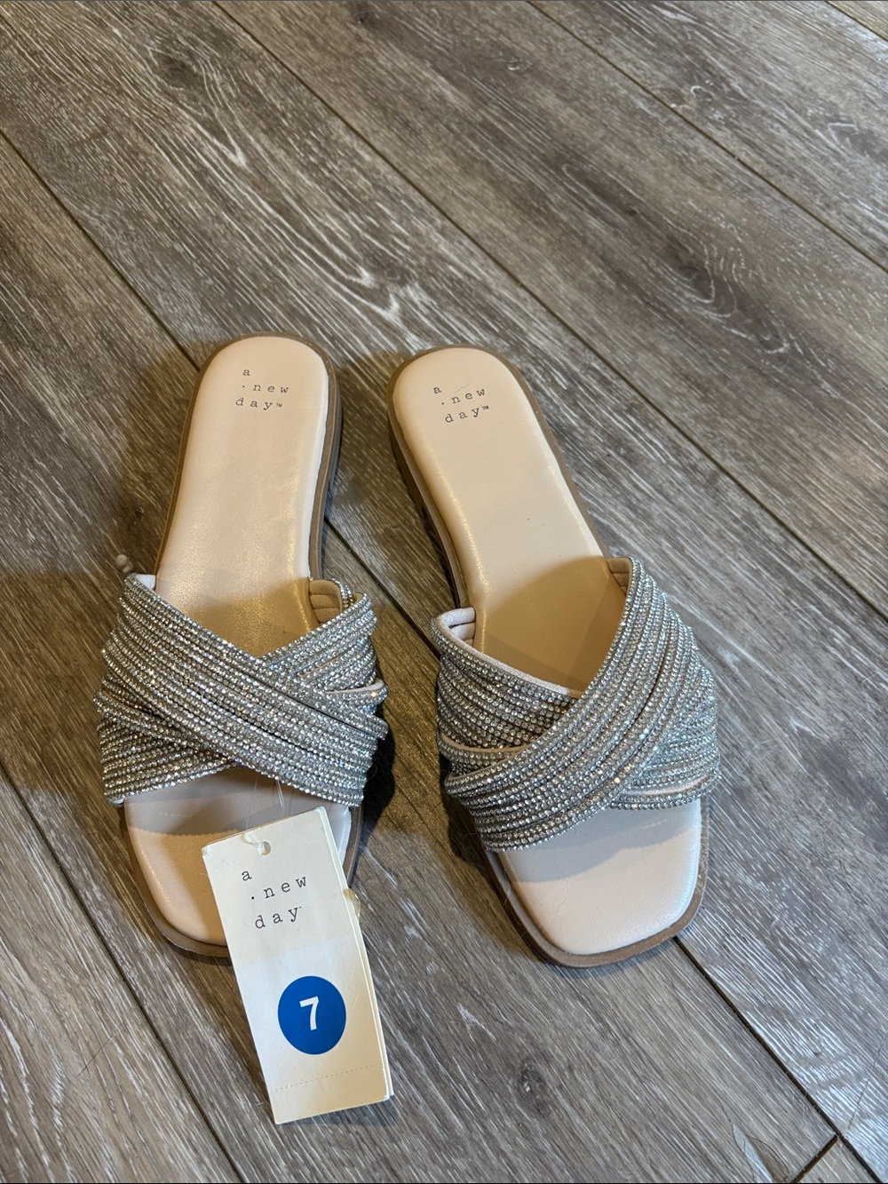 a new day Silver Beaded Crisscross Slide Sandals - Women's